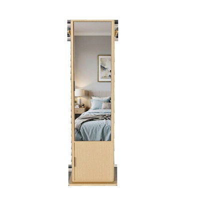 360° Swivel Jewelry Armoire Cabinet with Full-Length Mirror, 4-in-1 Standing Makeup Organizer with Coat Rack & Rear Storage Shelves, Walnut
