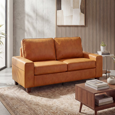 71.5" Vegan Leather Sofa with Wide Square Arms and Storage Pockets for Living Room Upholstered Couch