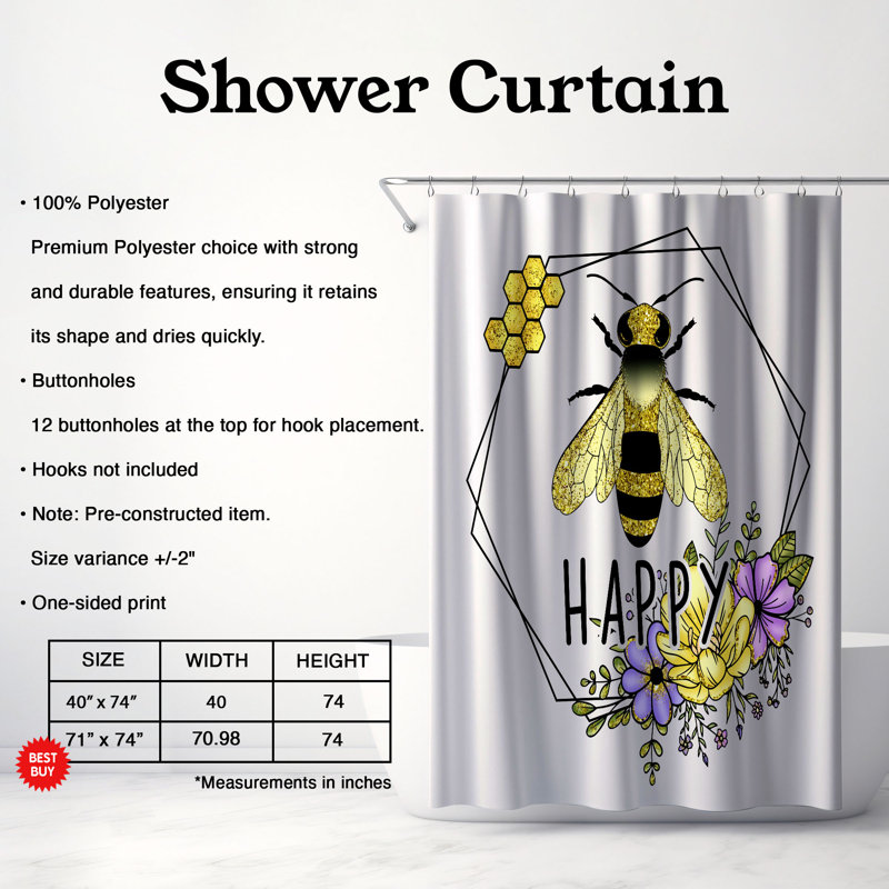 Rideau de douche standard 1 pièce Flower Power Kindness, H 74 po x l 71 po