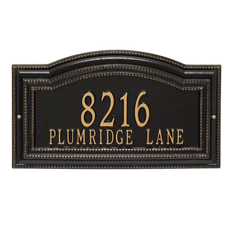 Signature Series 2-Line Wall Address Plaque, Black, Gold, Yes