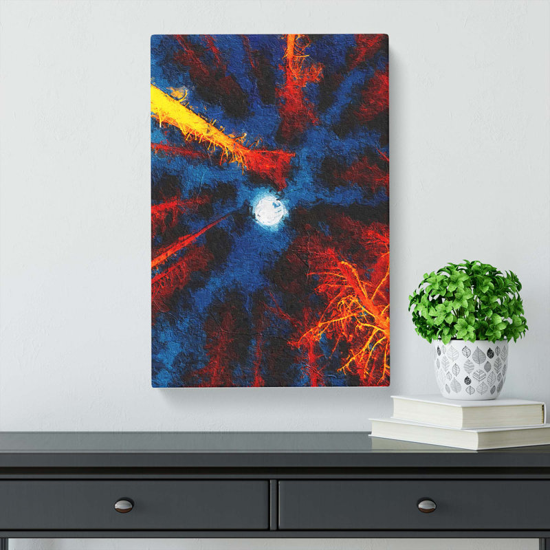 Moon Through The Trees Abstract Art - Wrapped Canvas Painting, 76cm H x 50cm W x 3cm D