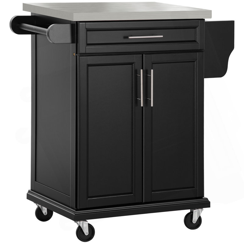 Kitchen Island On Wheels With Stainless Steel Countertop, Drawer, Towel Rack, And Spice Rack For Enhanced Utility And Mobility
