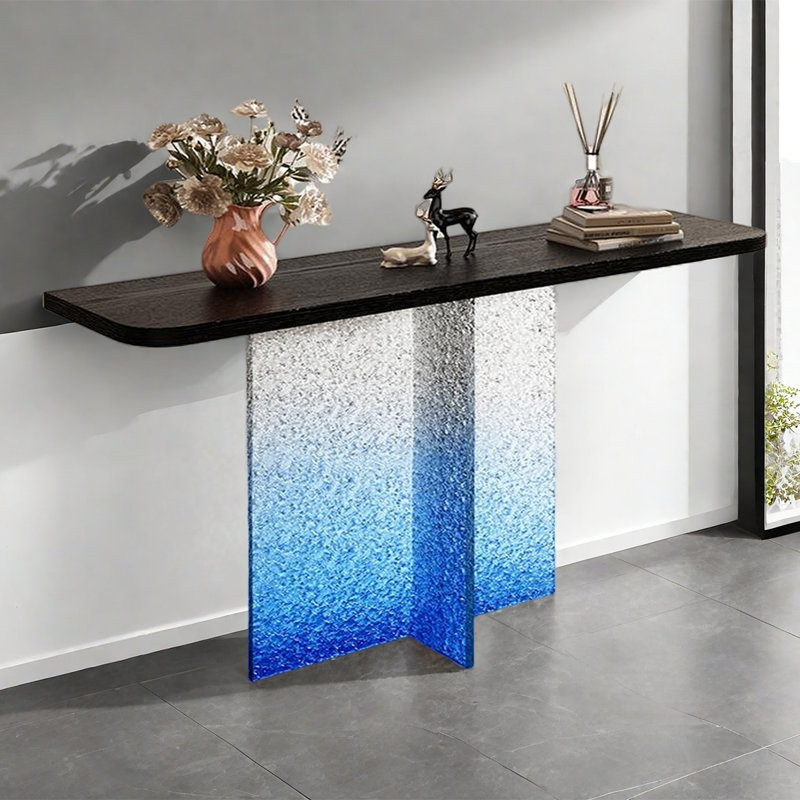 Console moderne et moderne en acrylique, H 29,53 po x l 55,12 po x P 11,81 po, Transparent/bleu