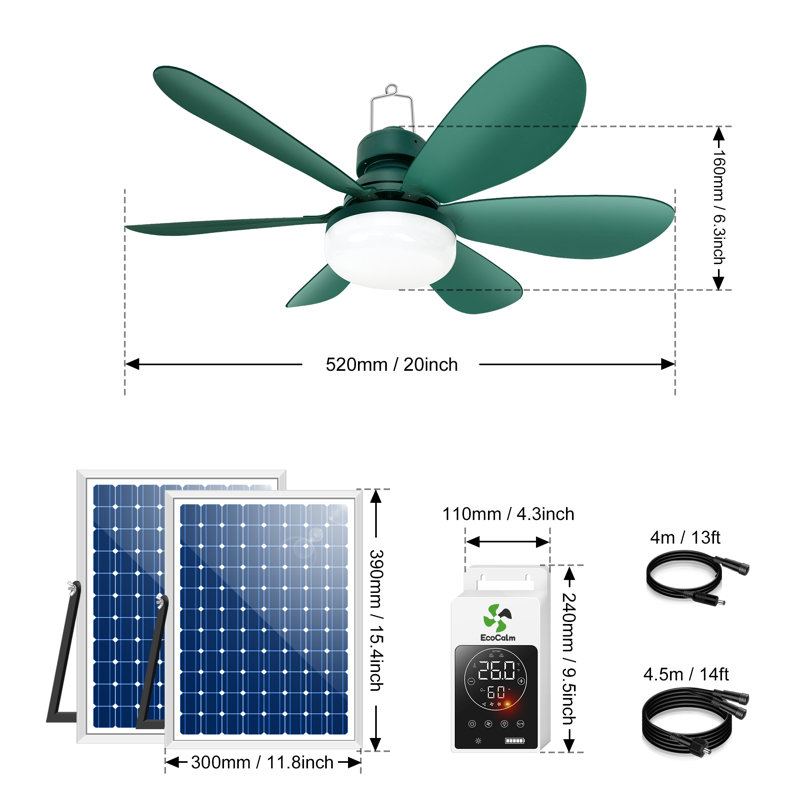 Ventilateur de plafond solaire avec mode thermostat intelligent pour l'extérieur, ventilateur solaire à auvent de 20 po pour serre