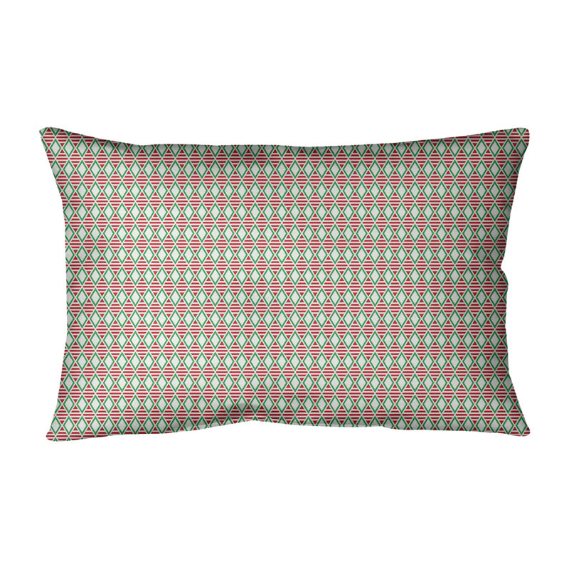 Coussin lombaire géométrique 14 po, Rouge / vert foncé