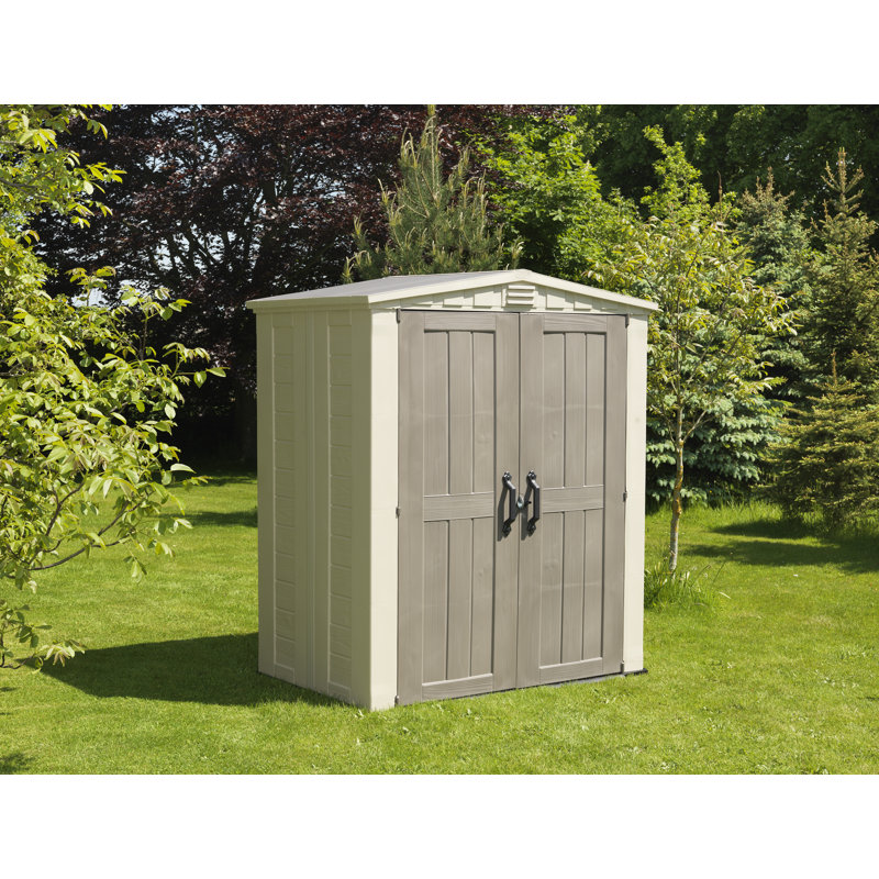 Keter Factor 6x3 ft. Durable Resin Outdoor Storage Shed With Floor and Double Doors for Garden Patio Furniture and Yard Tools, Brown