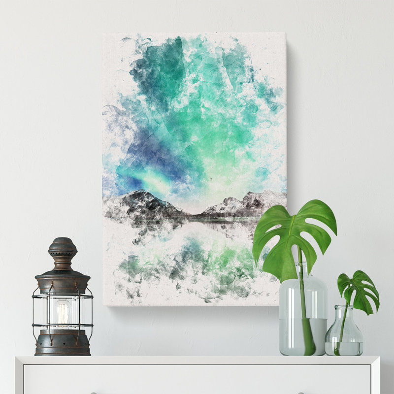 Northern Lights Over Skagsanden Beach - Wrapped Canvas, 50cm H x 35cm W x 3cm D
