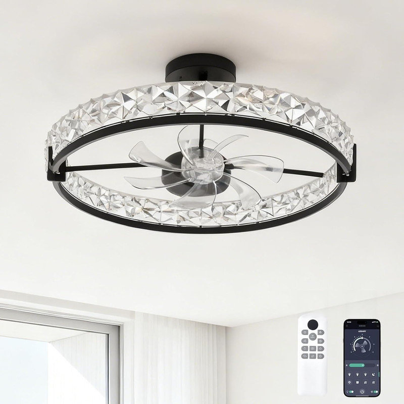 20" Ultra-Thin Flush Mount Smart Ceiling Fan with Light, Remote & App Control, 6 Speeds, Dimmable 3000K-6500K, Reversible Motor