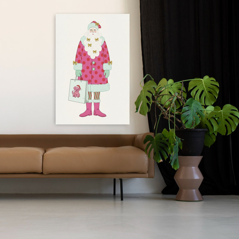 Art mural hivernal fantaisiste, père Noël rose, H 48 po x l 32 po