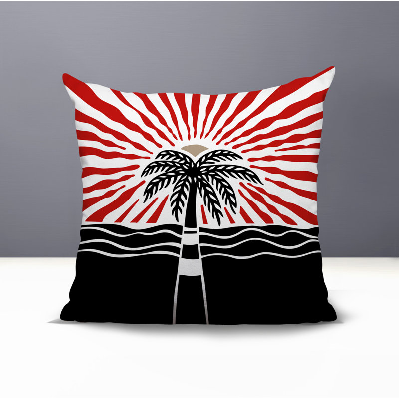 Oreiller carré réversible intérieur / extérieur Aky Palm, Carré 19 po, Rouge