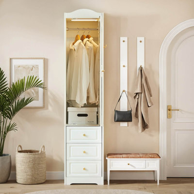 Right Armoires Wardrobe Closet & Wardrobe Cabinet With 3 Drawers And Mirror & Storage Cabinet With Hanging Rod & Sensor Light