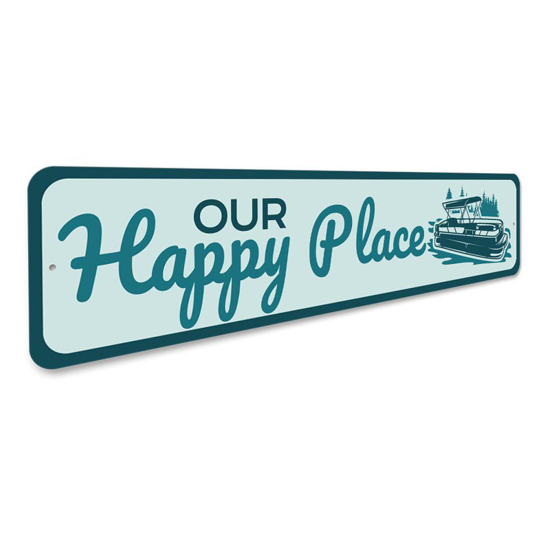 Enseigne en aluminium «Our Happy Place», H 6 po x l 24 po x P 0,06 po