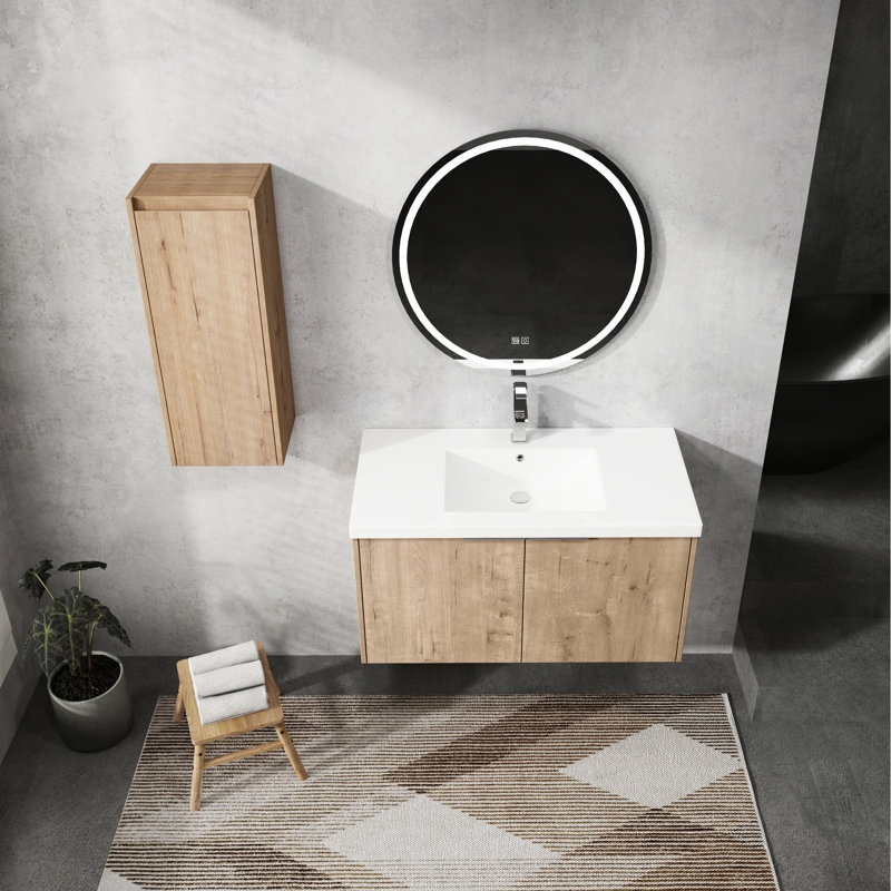 Meuble-lavabo de salle de bain avec lavabo et armoire d'appoint - 36 po - Grattoir élégant - Matériau luxueux