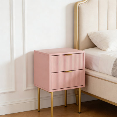 Mid-Century Modern Night Stand, Bedside Table With Storage Drawer & Gold Frame For Bedroom Living Room