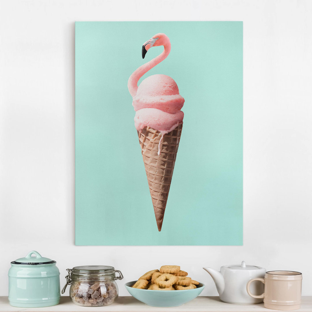 Leinwandbild Eis Mit Flamingo von Jonas Loose