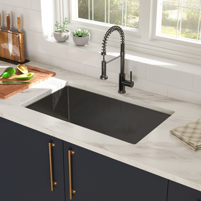 30"X18"X9" Gunmetal Black Undermount  Kitchen Sink 16 Gauge Single Bowl With Drain Assembly