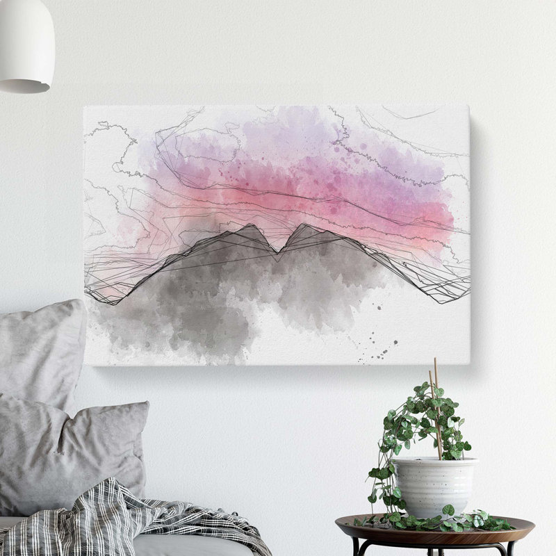 Mountain Mirror in Abstract - Wrapped Canvas Drawing - Wrapped Canvas, 35cm H x 50cm W x 3cm D