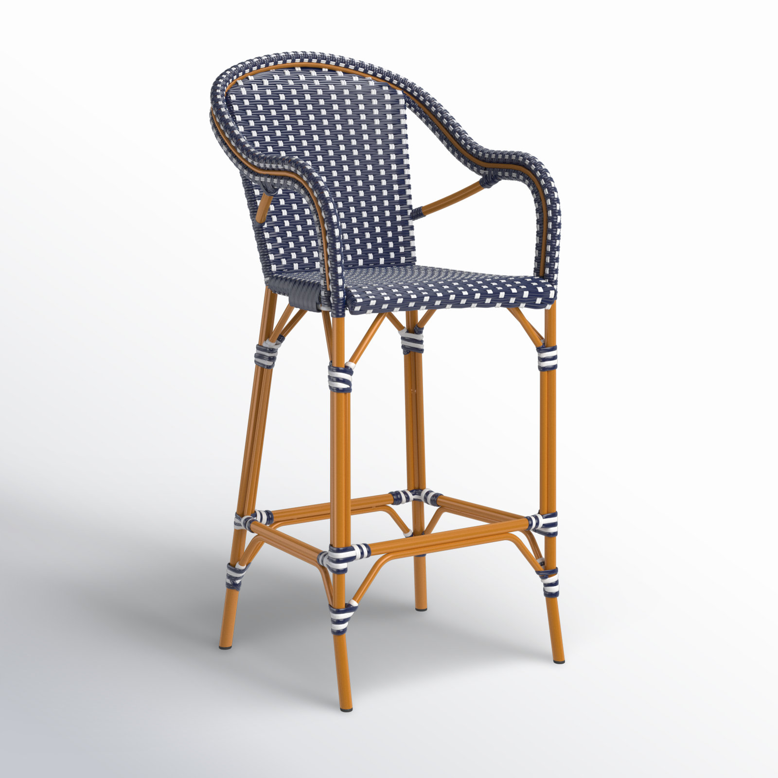 Popplewell 46.5'' Aluminum Outdoor Bar Stool, Navy/White, 29.5" H x 22.5" W x 25.5" D