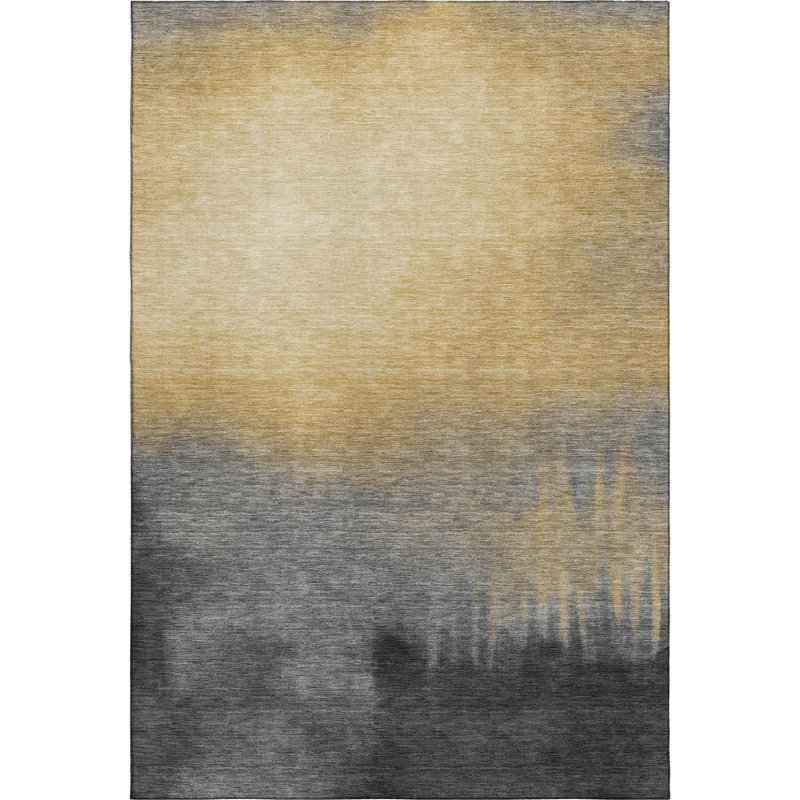 Premium Machine Washable Mayfield AMF2420 Ombre Rug, 3' x 5', Granite