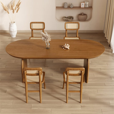 102.36" Brown Oval Solid Wood Butterfly Leaf  Dining Table