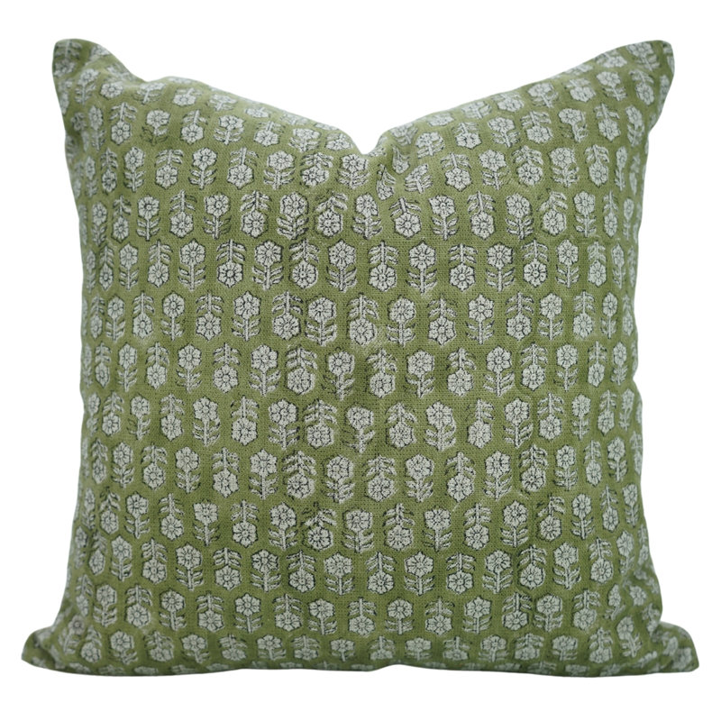 Fabdivine Decorative Cushion Cover Block Printed Home Accent, Tulsi Buti Floral Design, 36"H x 14"W, Green Floral/Block Print