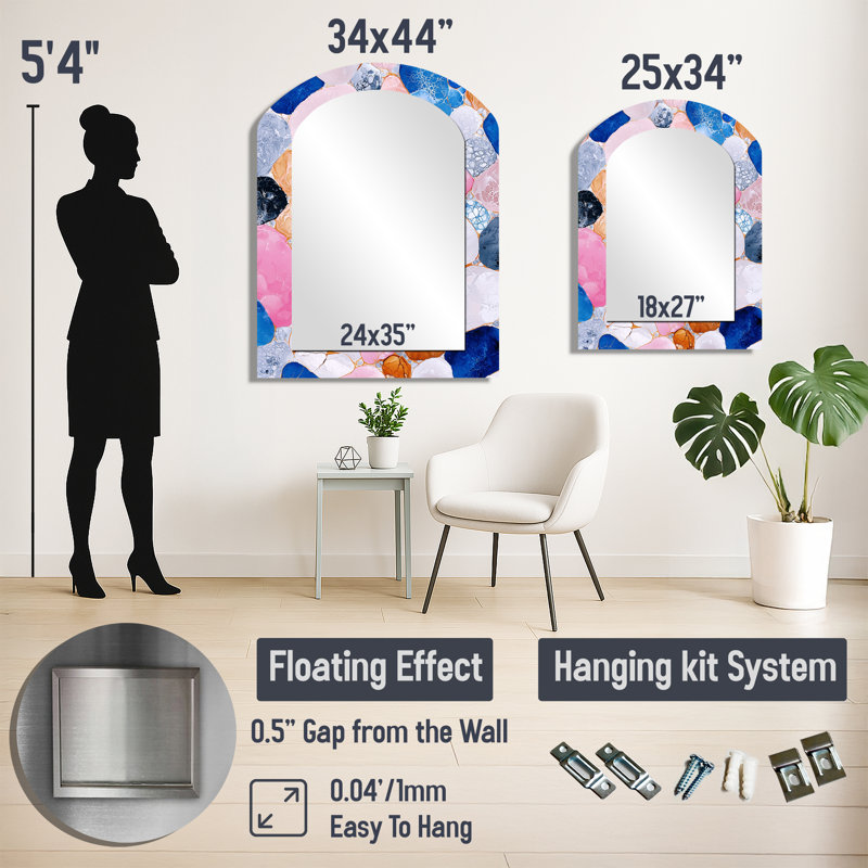 Miroir mural Contemporary Arch - Echo de pierre rose et bleu, 34" x 25"