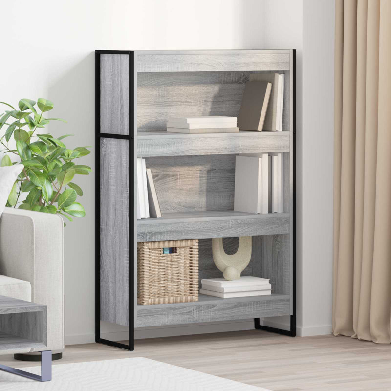 Steel Book Cabinet Bookcase, (3 Shelves) 121cm. H x 80cm. W x 30cm. D, Grey Sonoma