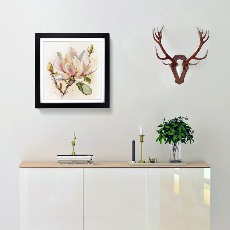 Magnolia Flower Watercolour - Framed Print, Black
