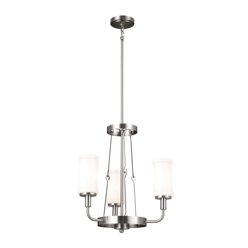Lustre 3 lumières avec verre opale noir texturé 19,8 po Vasco, Étain classique