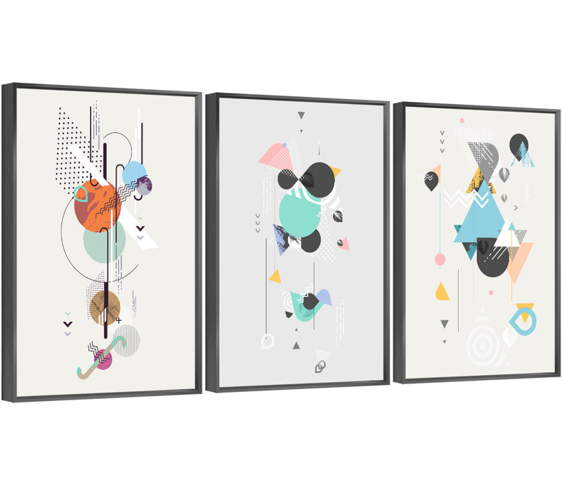 QS23-3_Art abstrait encadré en aluminium - Ensemble de 3 reproductions encadrées sur toile, H 16,3 po x l 36,3 po x P 1,65 po