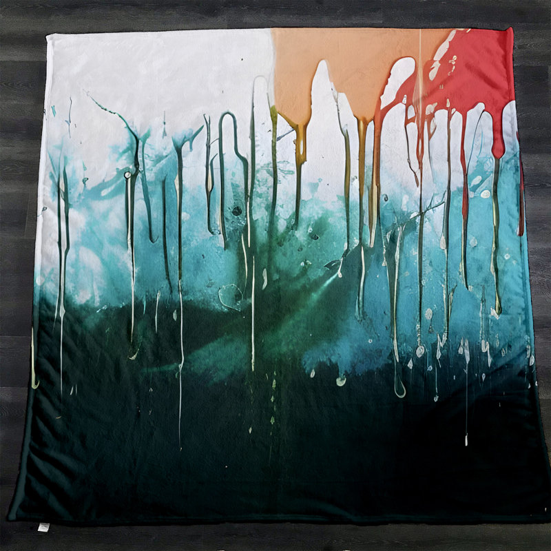 Throw Blanket, 51" W x 60" L, Abstract, Blue/Orange/Red/Black