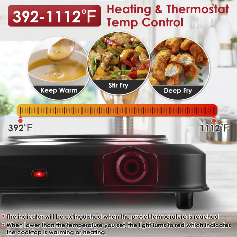 1000w Electric Infrared Single Burner – Portable Glass Cooktop Hot Plate With Stepless Temperature Control (392‑1112°f), 7.5 Inch Heating Surface For Home, Rv, Camping & Countertop Use