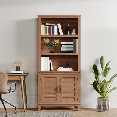 Bibliothèque de 180 cm de haut, étagère de style campagnard à 5 niveaux avec portes et étagère réglables, vitrine en bois, meuble de rangement étroit, meuble d'appoint idéal pour les petits espaces et les appartements, brun