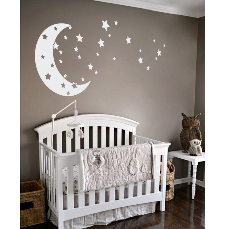 Adhésif décoratif lune et étoiles, Blanc, H 30 po x l 65 po x P 0,01 po