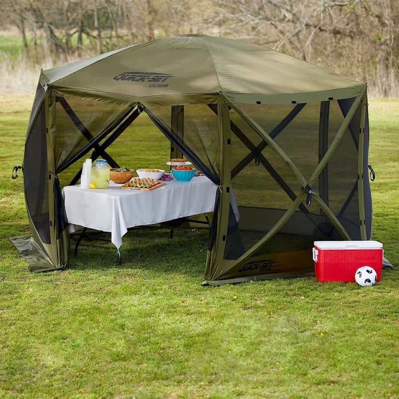 Green Nylon Weather-Resistant Outdoor Camping Gazebo Canopy Shelter