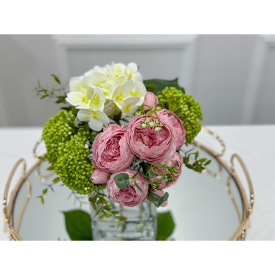 Faux Peony And Hydrangea In Vase