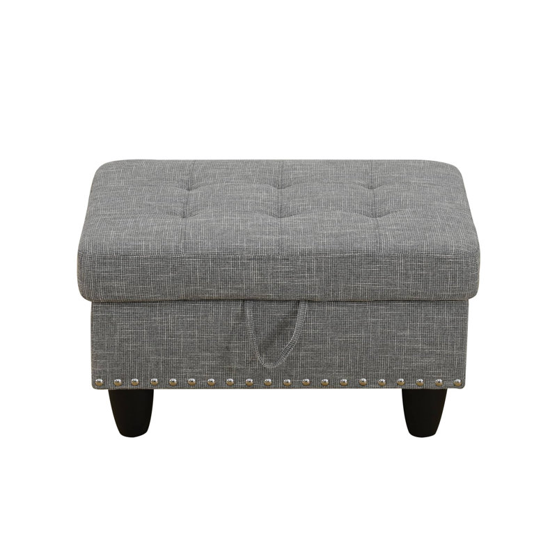 28.5" Tufted Linen Fabric Storage Ottoman Bench，Footstool With Nailhead Trim，Multi-Functional Ottoman For Living Room, Bedroom, Entryway