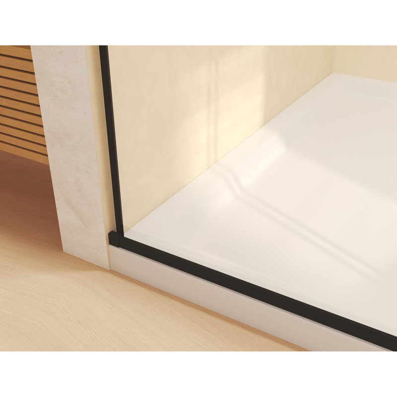 Double Sliding 56 - 60 "w X 74" H Shower Door, 8mm Tempered Glass, Matte Black, Stainless Steel Fittings, External Proof Film, Space Saving Dual Sliding, Silent And Smooth Movement, Raised Water