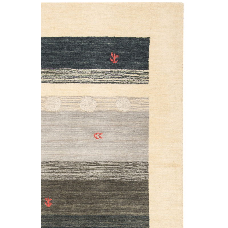 Labbe Hand Loomed Wool Striped Rug, Square 6'