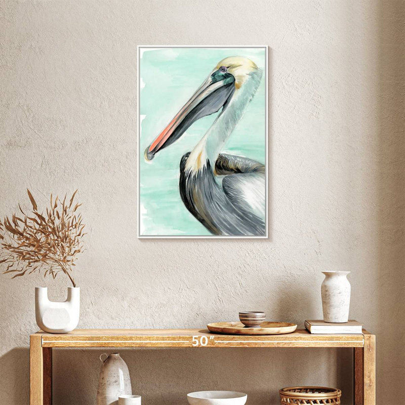 Pélican turquoise II, Cadre flottant blanc, 21 po x 31 po