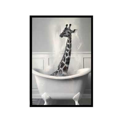 Girafe dans le bain, art encadré