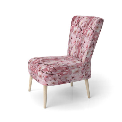 Pink Sakura Blossoms Floral I - Upholstered Oriental Accent Side Chair