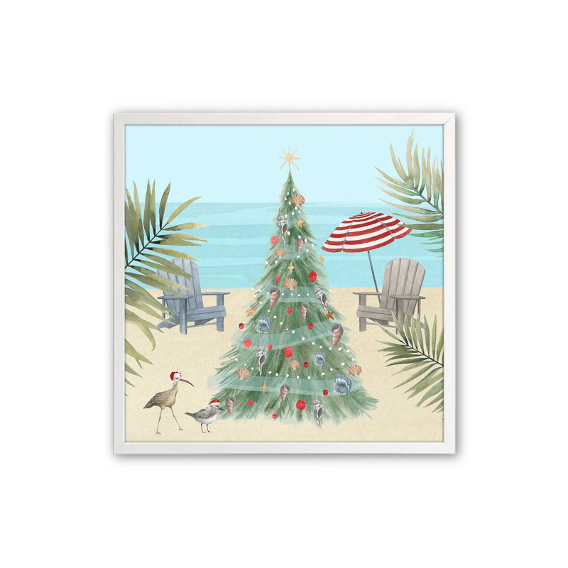 Imprimé Beachside Christmas II, Cadre simple blanc opaque, H 17,5 po x l 17,5 po x P 1,25 po