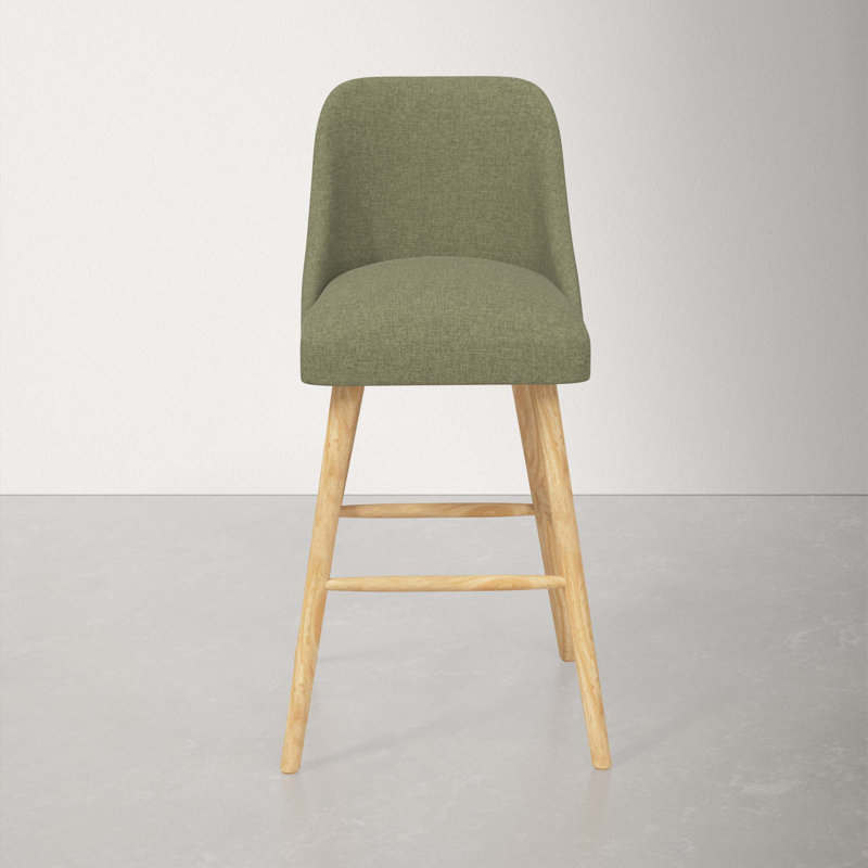 Tabouret Gallie, Tabouret de bar (siège d'une hauteur de 31 po), Bois naturel, Lin laurier texturé Zuma