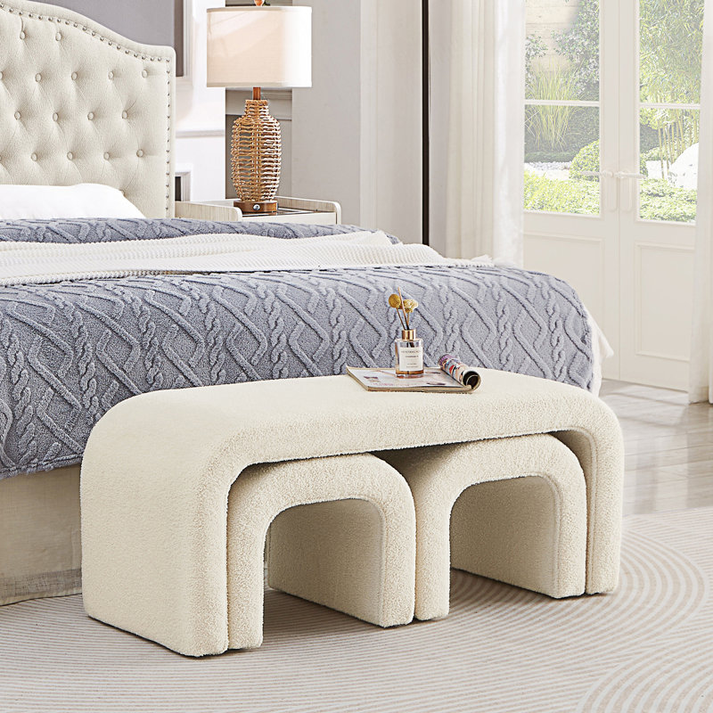 Ensemble de 3 bancs en U modernes, banc de chambre et repose-pieds, Cream