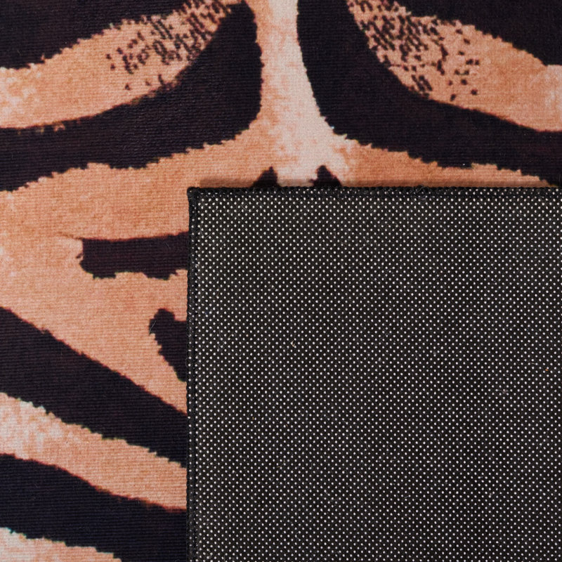 Black and Light Orange Faux Fur 6' x 9' Washable Rug