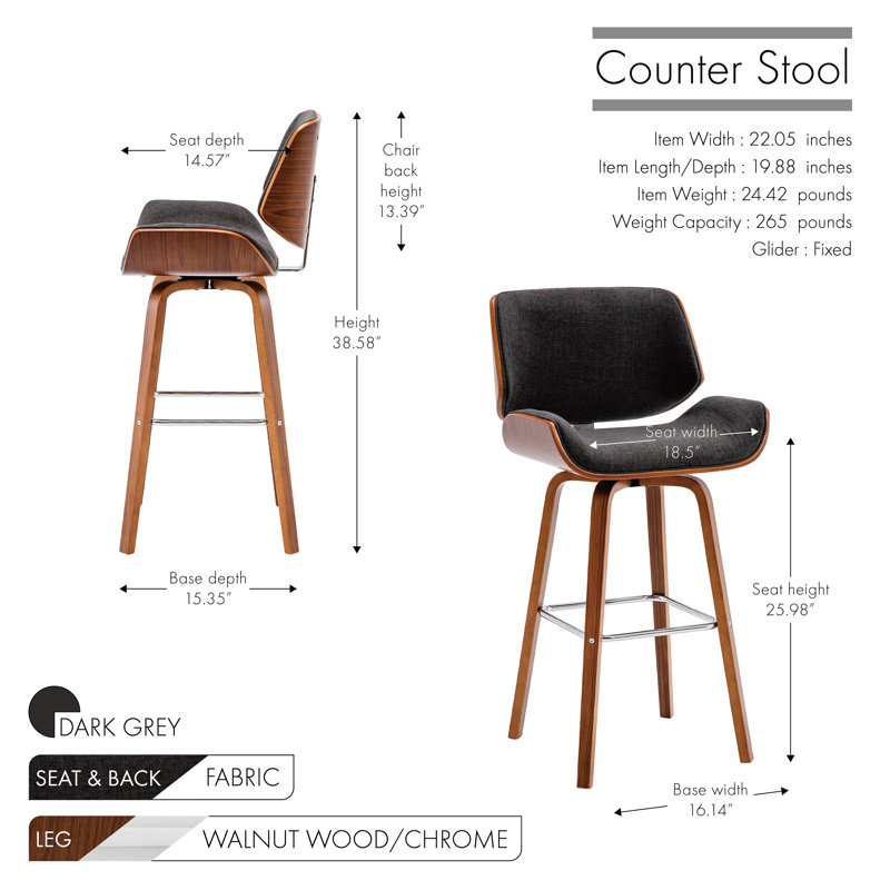 Tabouret tournant 25,98 "Agarita, Gris foncé