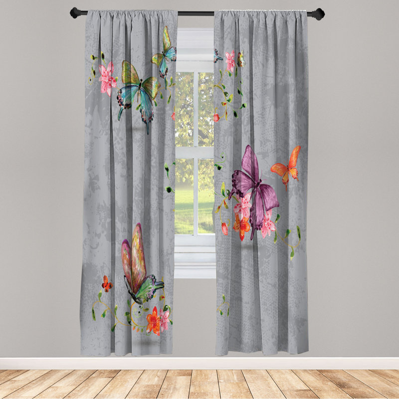Microfiber Floral Semi-Sheer Rod Pocket Curtain Panels, 28" W x 63" L, Gray/Violet