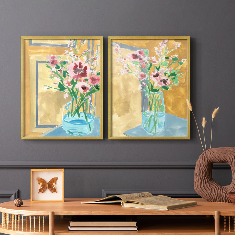 Fleurs en bouteille I - reproduction encadrée de qualité supérieure - prête à être accrochée - aucun clou requis - aucun clou requis