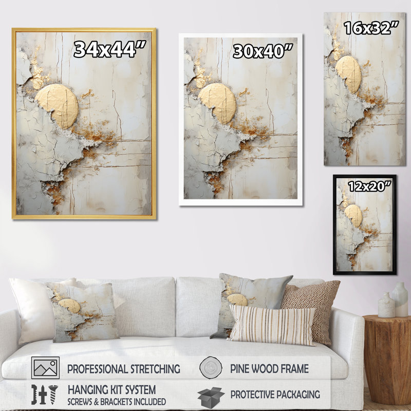 «Grey and White Nature Split» - Formes abstraites, reproduction sur toile encadrée, Cadre simple noir